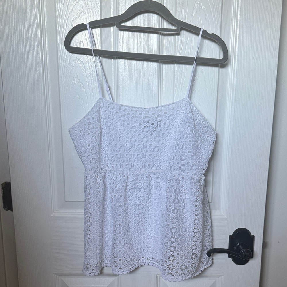 Express eyelet white lace strapless tank M